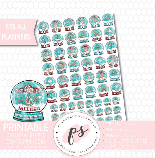 24 Day Christmas Globes Countdown Icons Printable Planner Stickers - Plannerologystudio