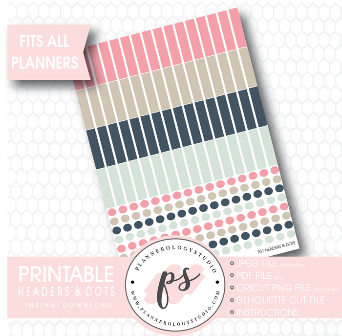 Blank Header & Dots Printable Planner Stickers - Plannerologystudio