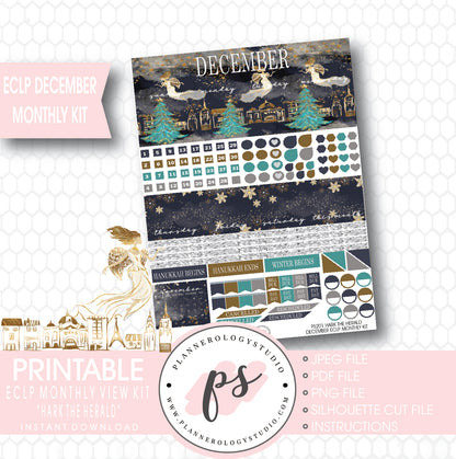 Hark the Herald Christmas December 2017 Monthly View Kit Printable Planner Stickers (for use with ECLP) - Plannerologystudio