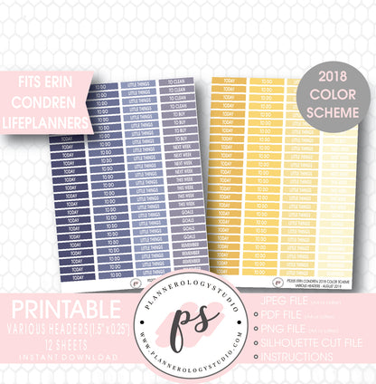 Erin Condren 2018 Color Scheme Header (Today, Today, etc) Printable Planner Stickers Bundle (12 Sheets) - Plannerologystudio