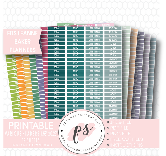 Leanne Baker Planner Headers (Today, Today, etc) Printable Planner Stickers Bundle (12 Sheets) - Plannerologystudio