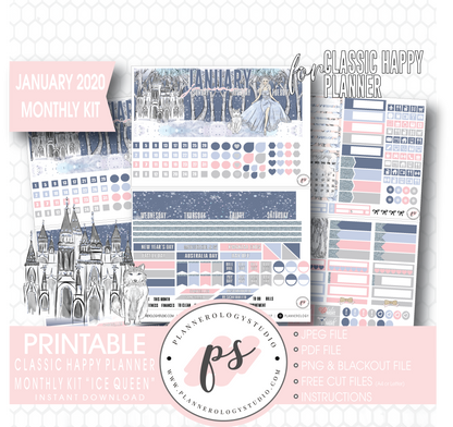 Ice Queen January 2020 Monthly View Kit Digital Printable Planner Stickers (for use with Classic Happy Planner) - Plannerologystudio