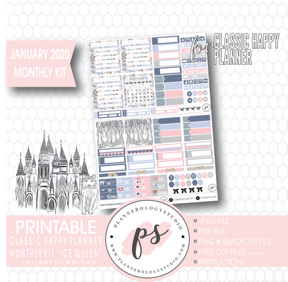 Ice Queen January 2020 Monthly View Kit Digital Printable Planner Stickers (for use with Classic Happy Planner) - Plannerologystudio