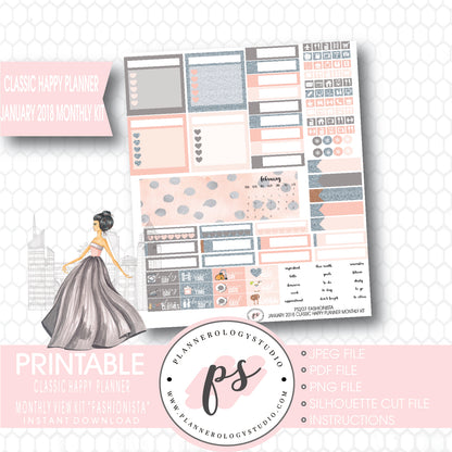 Fashionista January 2018 Monthly View Kit Printable Planner Stickers (for use with Classic Happy Planner) - Plannerologystudio