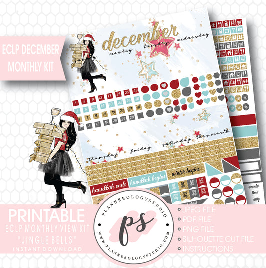 Jingle Bells Christmas 2017 December Monthly View Kit Printable Planner Stickers (for use with ECLP) - Plannerologystudio
