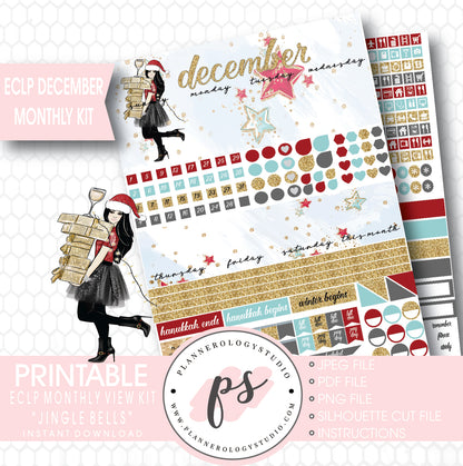Jingle Bells Christmas 2017 December Monthly View Kit Printable Planner Stickers (for use with ECLP) - Plannerologystudio