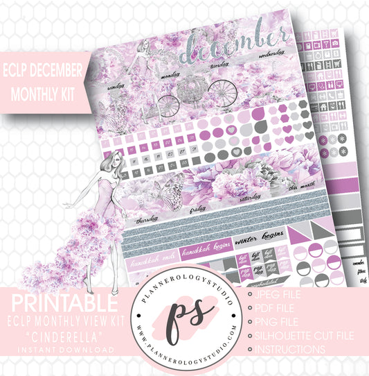 Cinderella December 2017 Monthly View Kit Printable Planner Stickers (for use with ECLP) - Plannerologystudio