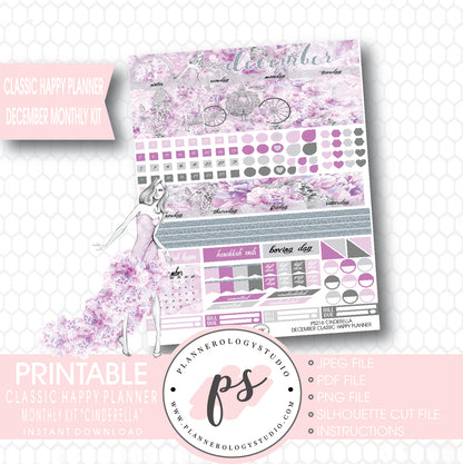 Cinderella December 2017 Monthly View Kit Printable Planner Stickers (for use with Classic Happy Planner) - Plannerologystudio
