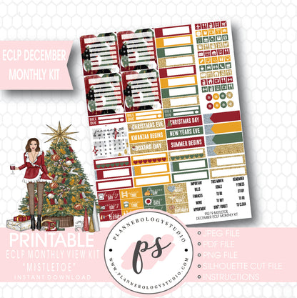 Mistletoe Christmas December 2017 Monthly View Kit Printable Planner Stickers (for use with ECLP) - Plannerologystudio
