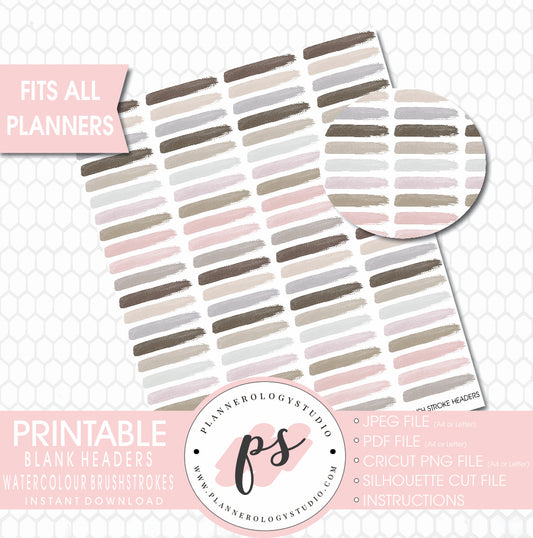 Watercolour Brushstrokes Blank Headers Printable Planner Stickers - Plannerologystudio
