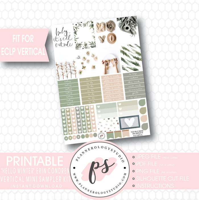 Hello Winter Mini Sampler Kit Printable Planner Stickers (for use with ECLP Vertical) - Plannerologystudio