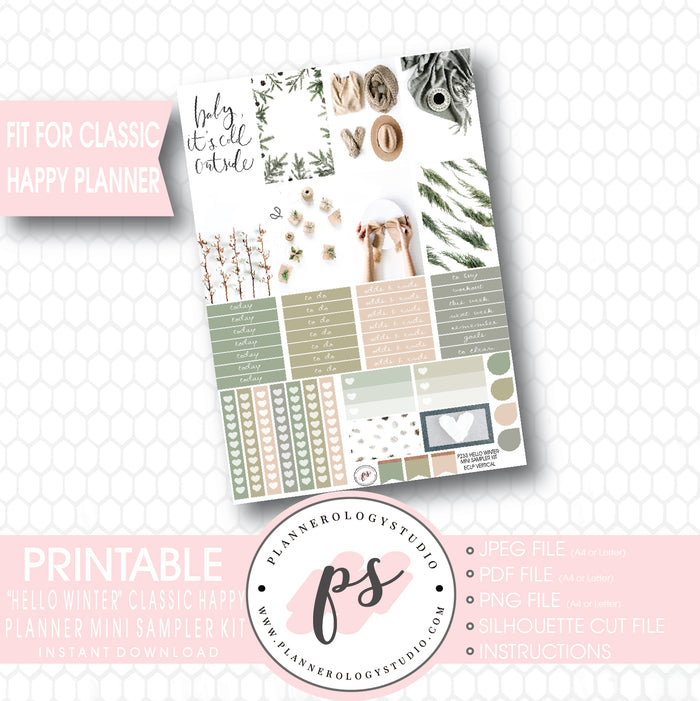 Hello Winter Mini Sampler Kit Printable Planner Stickers (for use with Classic Happy Planner) - Plannerologystudio