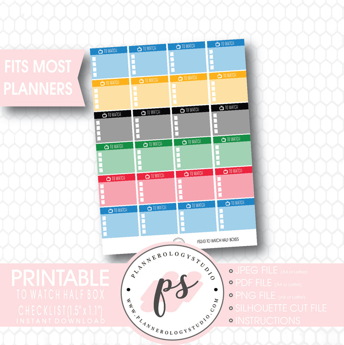 To Watch Half Box Checklists (Olympic Inspired Colors) Printable Planner Stickers - Plannerologystudio