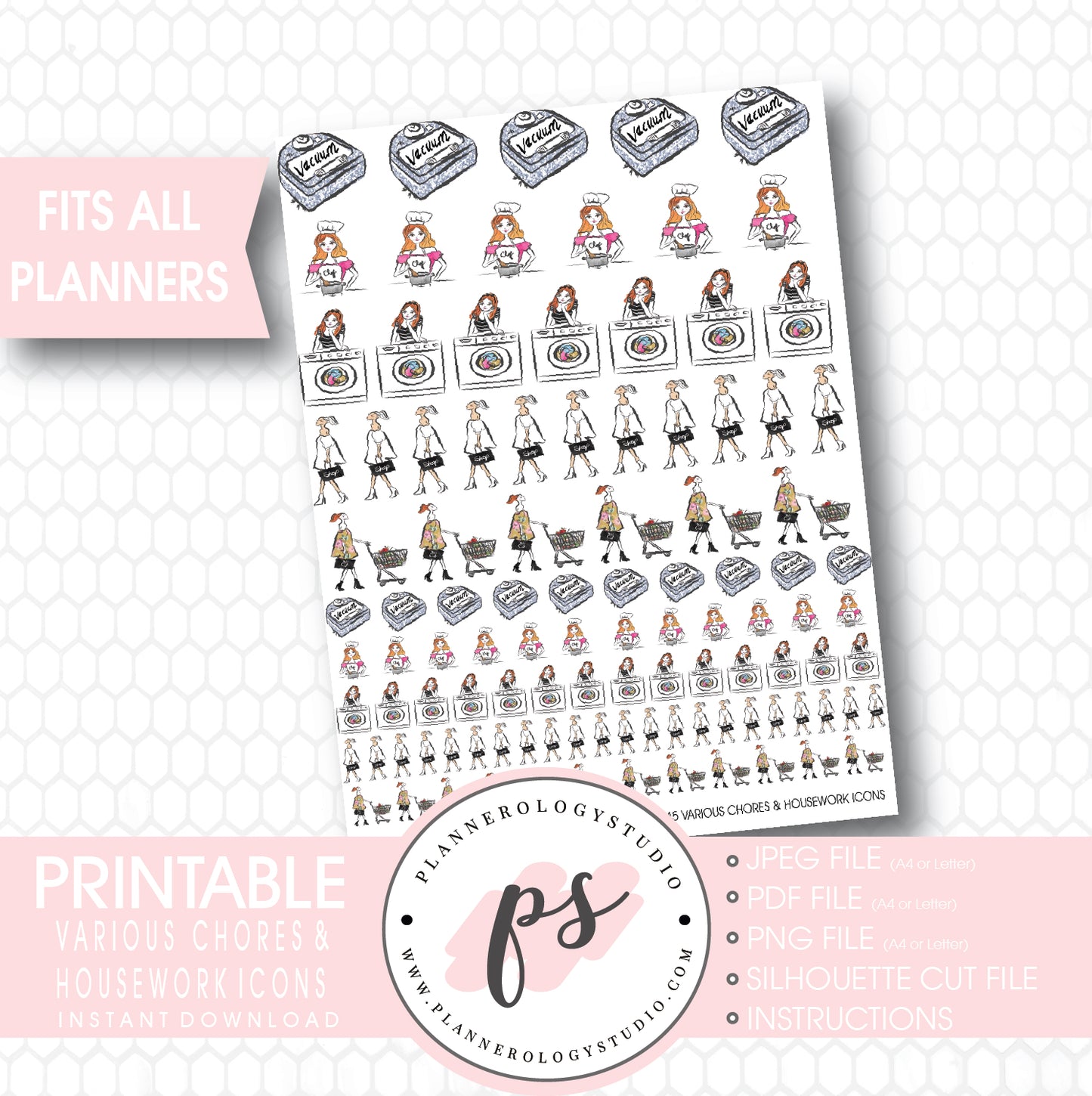 Various Chores, Housework & Lifestyle Icons Printable Planner Stickers - Plannerologystudio
