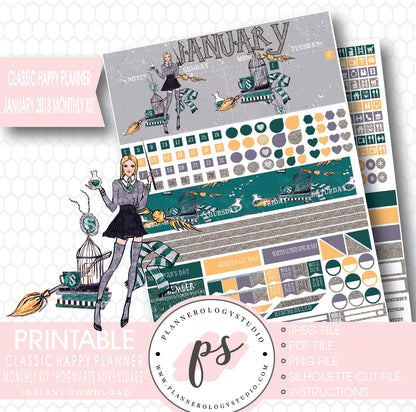 Hogwarts Adventures (Harry Potter Theme) January 2018 Monthly View Kit Printable Planner Stickers (for use with Classic Happy Planner) - Plannerologystudio