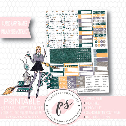 Hogwarts Adventures (Harry Potter Theme) January 2018 Monthly View Kit Printable Planner Stickers (for use with Classic Happy Planner) - Plannerologystudio