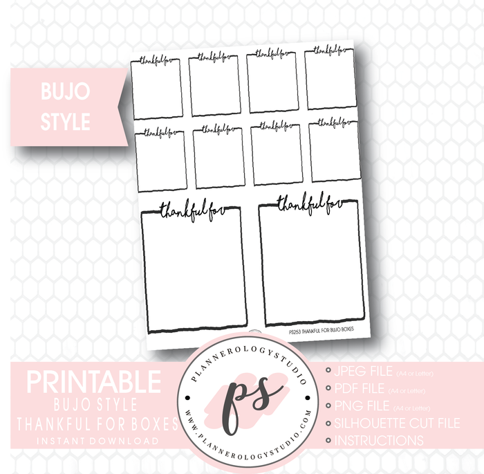 Bullet Journal Bujo Thankful For Boxes Printable Planner Stickers - Plannerologystudio