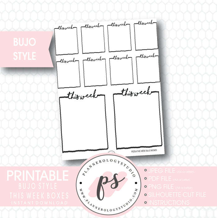 Bullet Journal Bujo This Week Boxes Printable Planner Stickers - Plannerologystudio