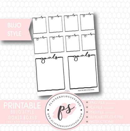 Bullet Journal Bujo Goals Boxes Printable Planner Stickers - Plannerologystudio