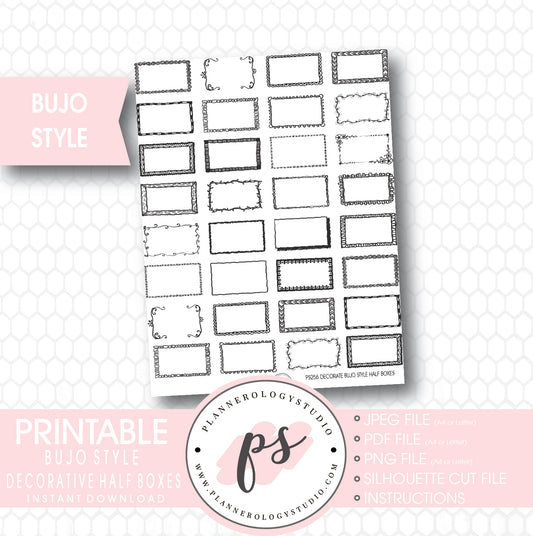 Bullet Journal Bujo Decorative Half Boxes Printable Planner Stickers - Plannerologystudio