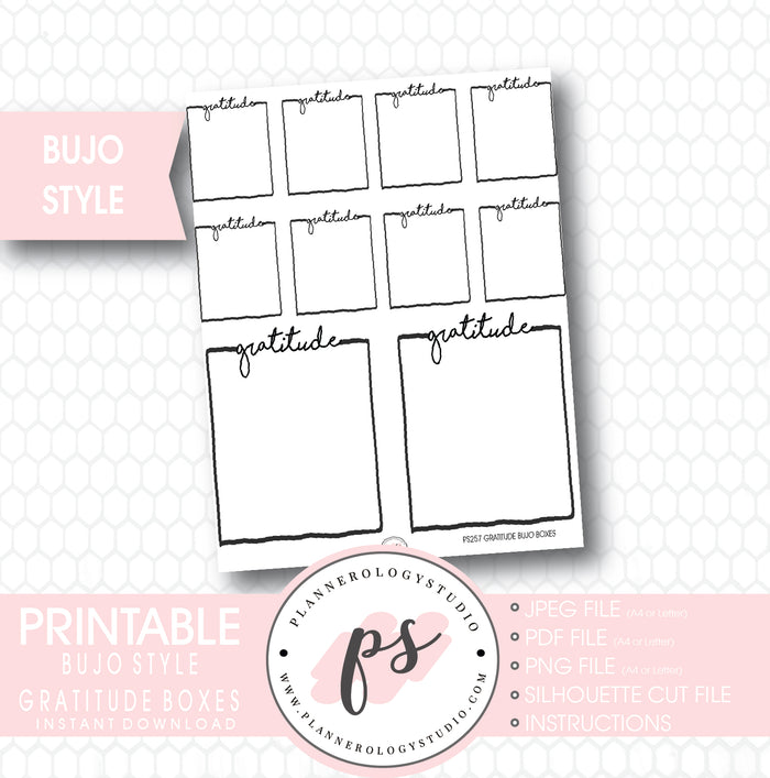 Bullet Journal Bujo Gratitude Boxes Printable Planner Stickers - Plannerologystudio