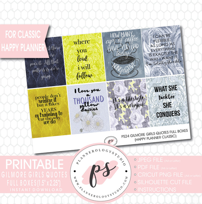Gilmore Girls Quotes Full Box Printable Planner Stickers (for use with Classic Happy Planner) - Plannerologystudio