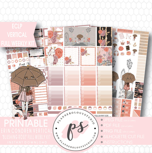 Blushing Rose Full Weekly Kit Printable Planner Stickers (for use with ECLP Vertical) - Plannerologystudio