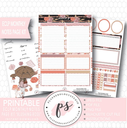 Blushing Rose Monthly Notes Page Kit Printable Planner Stickers (for use with ECLP) - Plannerologystudio