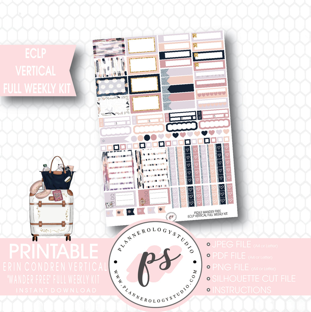 Wander Free Full Weekly Kit Printable Planner Stickers (for use with ECLP Vertical) - Plannerologystudio