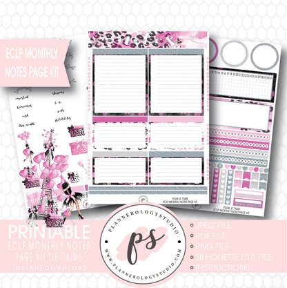 Je T'aime Valentines Day Theme Monthly Notes Page Kit Printable Planner Stickers (for use with ECLP) - Plannerologystudio