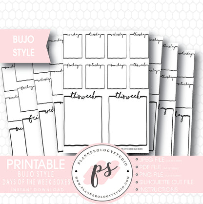 Bullet Journal Bujo Days of the Week (Monday to Friday) Boxes Printable Planner Stickers - Plannerologystudio