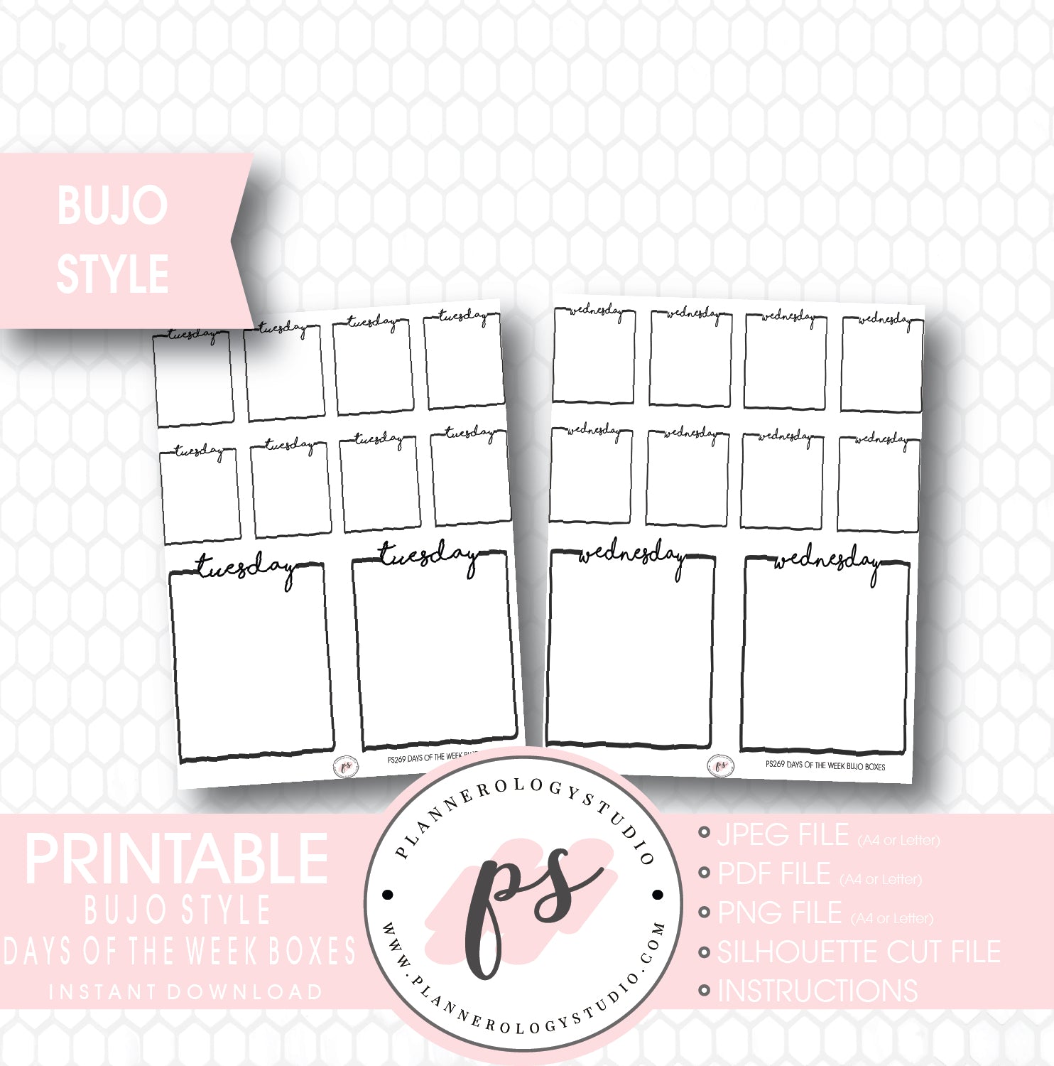 Bullet Journal Bujo Days of the Week (Monday to Friday) Boxes Printable Planner Stickers - Plannerologystudio