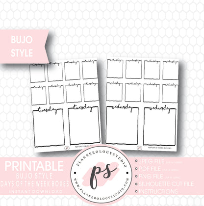 Bullet Journal Bujo Days of the Week (Monday to Friday) Boxes Printable Planner Stickers - Plannerologystudio