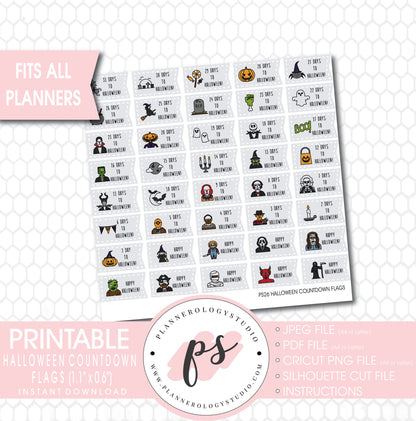Halloween Countdown Flags Printable Planner Stickers - Plannerologystudio