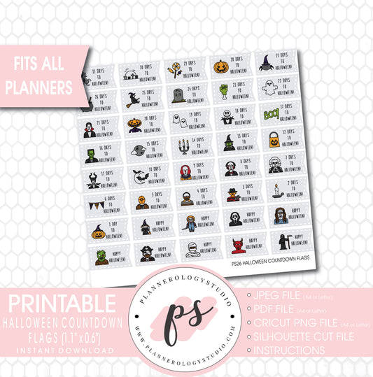 Halloween Countdown Flags Printable Planner Stickers - Plannerologystudio