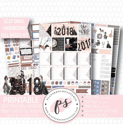 Twenty Eighteen 2018 New Year's Full Weekly Kit Printable Planner Stickers (for use with Erin Condren Small Hardbound Planner) - Plannerologystudio