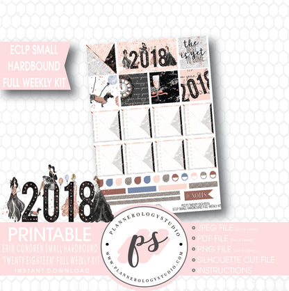 Twenty Eighteen 2018 New Year's Full Weekly Kit Printable Planner Stickers (for use with Erin Condren Small Hardbound Planner) - Plannerologystudio
