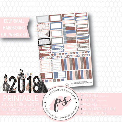 Twenty Eighteen 2018 New Year's Full Weekly Kit Printable Planner Stickers (for use with Erin Condren Small Hardbound Planner) - Plannerologystudio