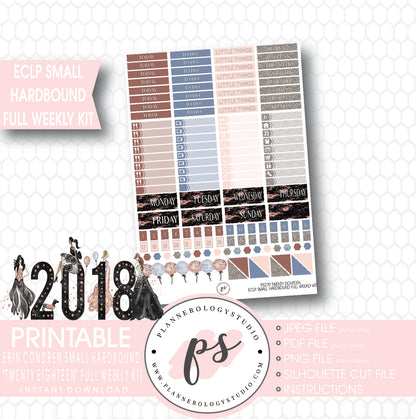 Twenty Eighteen 2018 New Year's Full Weekly Kit Printable Planner Stickers (for use with Erin Condren Small Hardbound Planner) - Plannerologystudio