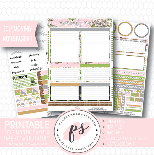 Wild at Heart Monthly Notes Page Kit Printable Planner Stickers (for use with ECLP) - Plannerologystudio