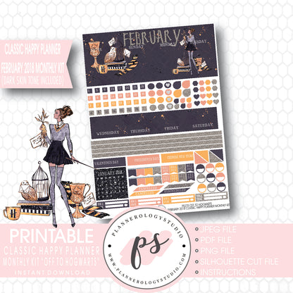 Off to Hogwarts (Harry Potter Theme) February 2018 Monthly View Kit Printable Planner Stickers (for use with Classic Happy Planner) (Dark & Light Skin Tone) - Plannerologystudio
