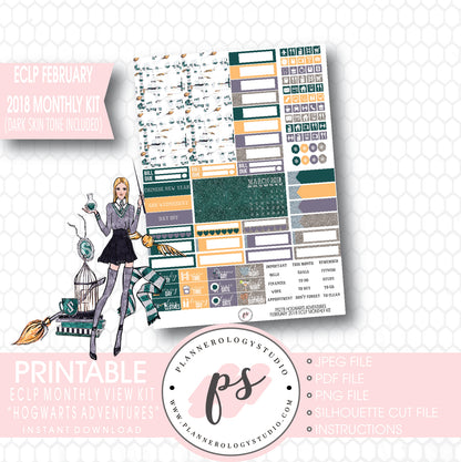 Hogwarts Adventures (Harry Potter Theme) February 2018 Monthly View Kit Printable Planner Stickers (for use with ECLP) (Dark & Light Skintone) - Plannerologystudio