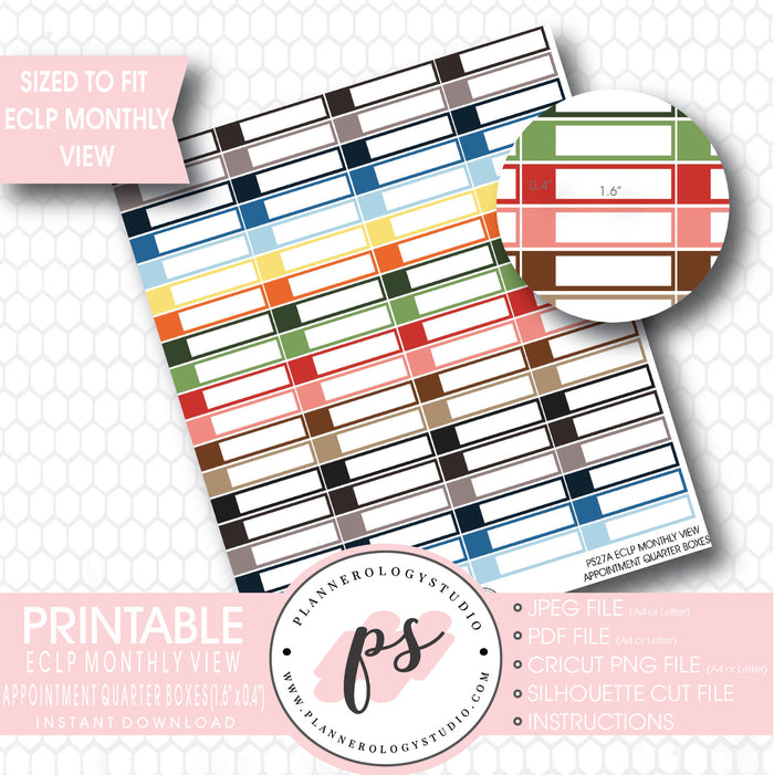 Monthly View Appointment Quarter Boxes Printable Planner Stickers (for use with ECLP) - Plannerologystudio