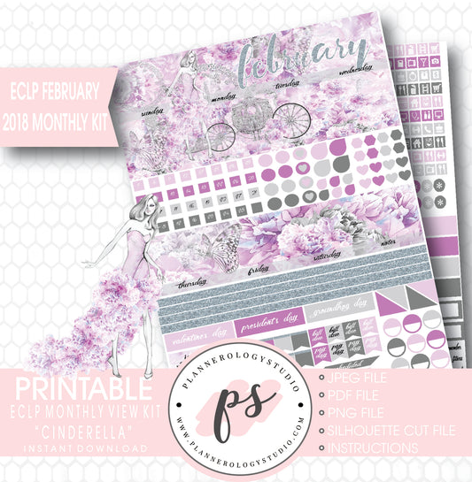 Cinderella February 2018 Monthly View Kit Printable Planner Stickers (for use with ECLP) - Plannerologystudio