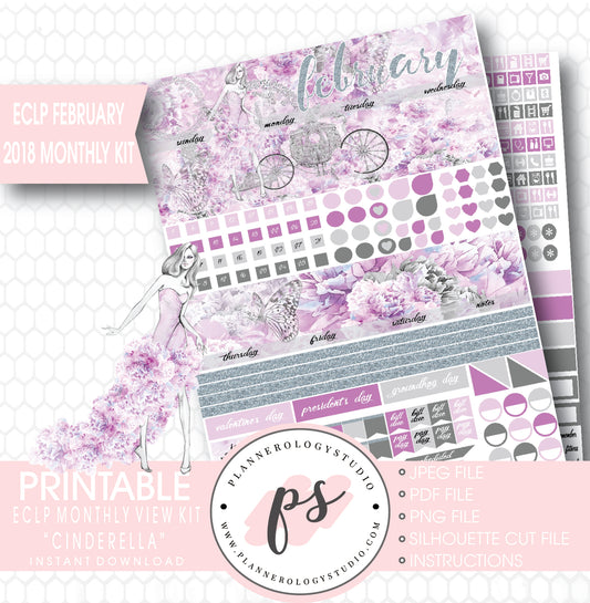 Cinderella February 2018 Monthly View Kit Printable Planner Stickers (for use with ECLP) - Plannerologystudio