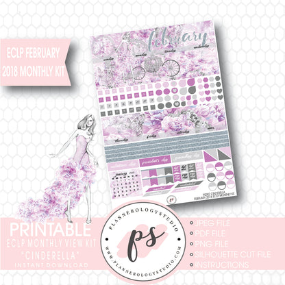 Cinderella February 2018 Monthly View Kit Printable Planner Stickers (for use with ECLP) - Plannerologystudio