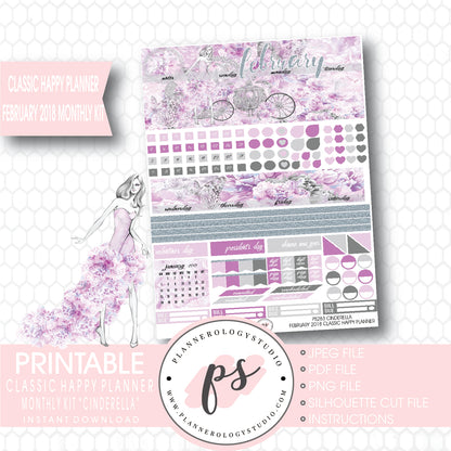 Cinderella February 2018 Monthly View Kit Printable Planner Stickers (for use with Classic Happy Planner) - Plannerologystudio