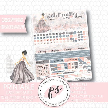 Fashionista February 2018 Monthly View Kit Digital Printable Planner Stickers (for use with Classic Happy Planner) - Plannerologystudio