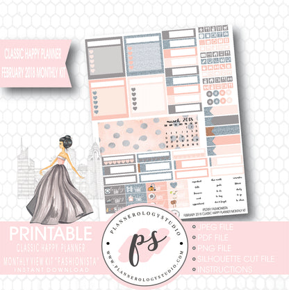 Fashionista February 2018 Monthly View Kit Digital Printable Planner Stickers (for use with Classic Happy Planner) - Plannerologystudio