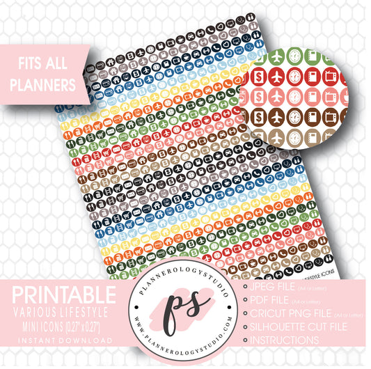 Various Lifestyle Mini Icon Printable Planner Stickers - Plannerologystudio